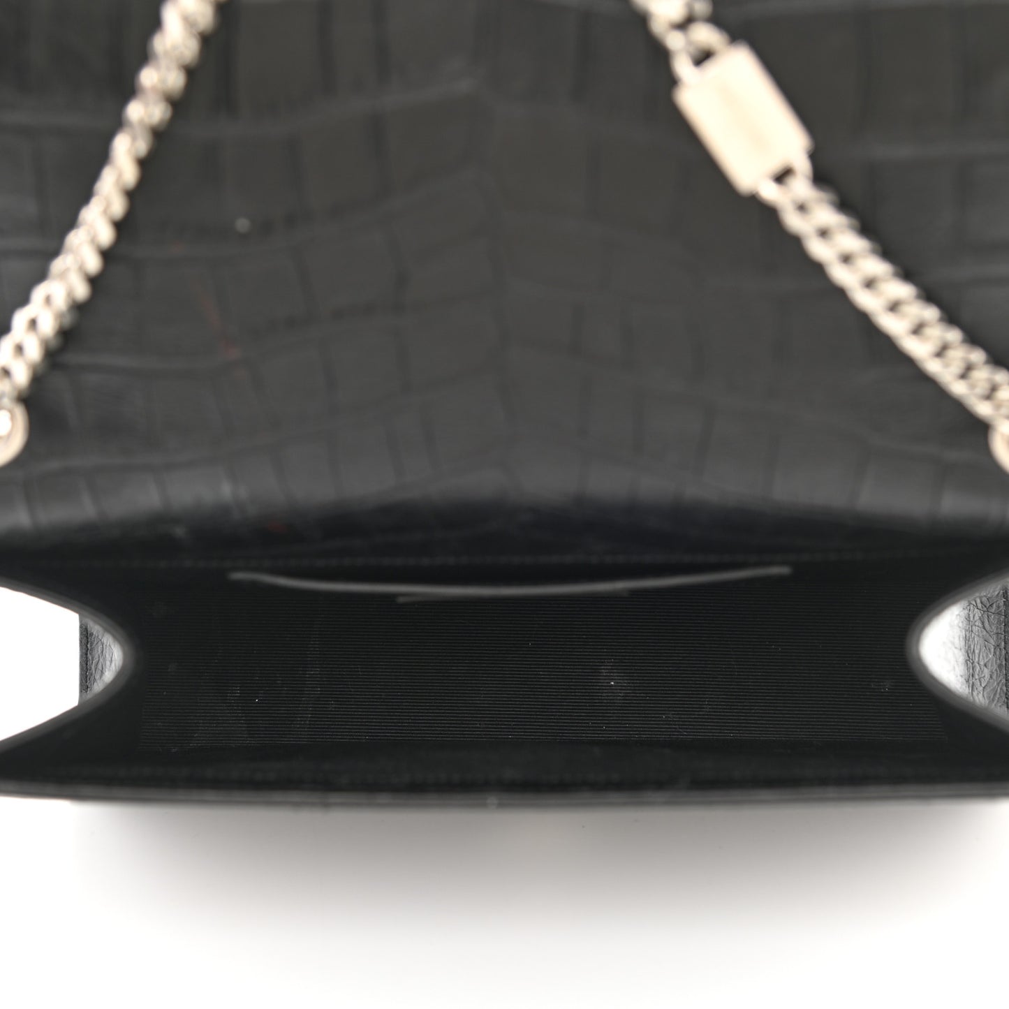 Calfskin Crocodile Embossed Medium Classic Monogram Kate Tassel Satchel Black