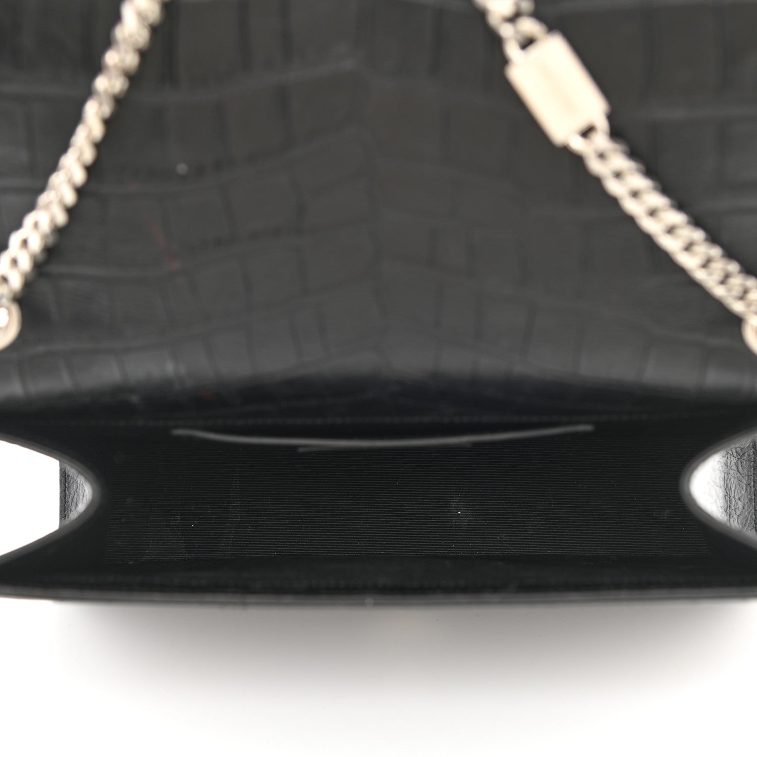 Saint Laurent Calfskin Crocodile Embossed Medium Classic Monogram Kate Tassel Satchel Black 5 of 10