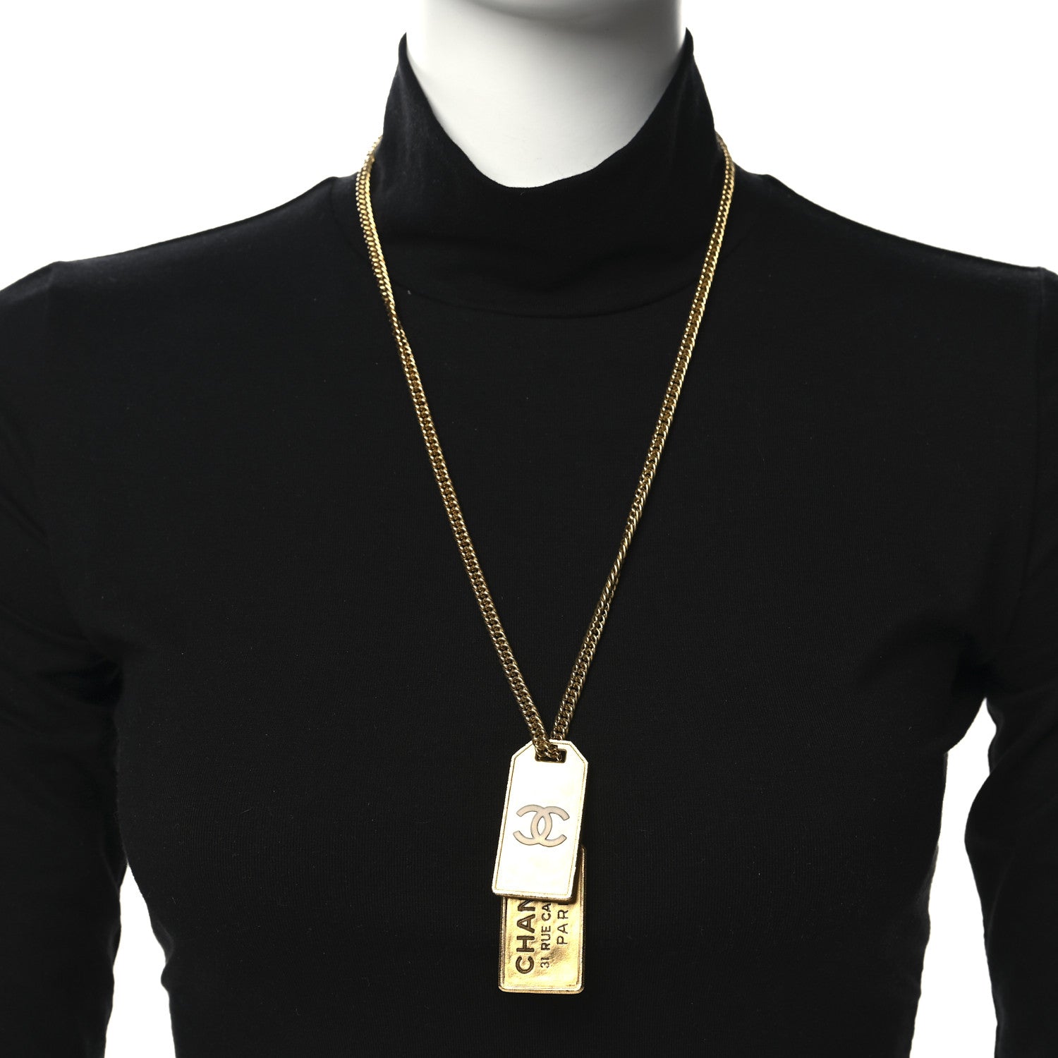 Chanel ID Dog Tag Charm Necklace Gold 2 of 4