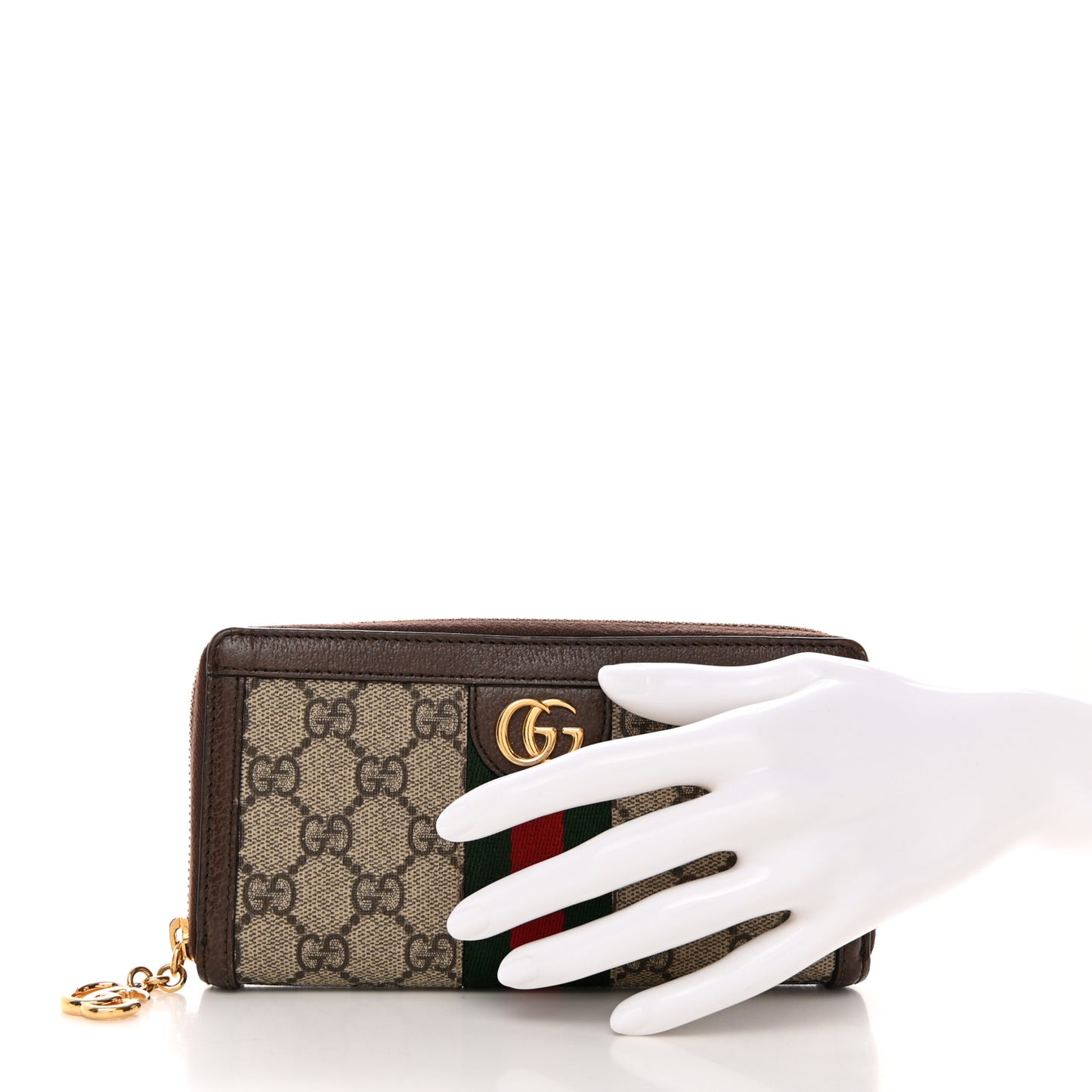 GG Supreme Monogram Web Ophidia Zip Around Wallet Brown