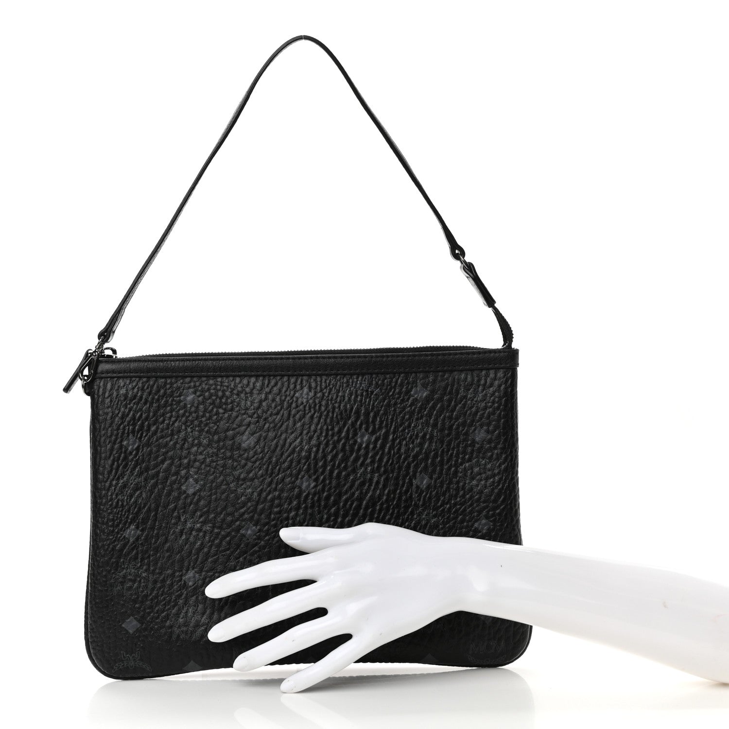 MCM Visetos Liz Shopper Tote Pouch Black 2 of 9