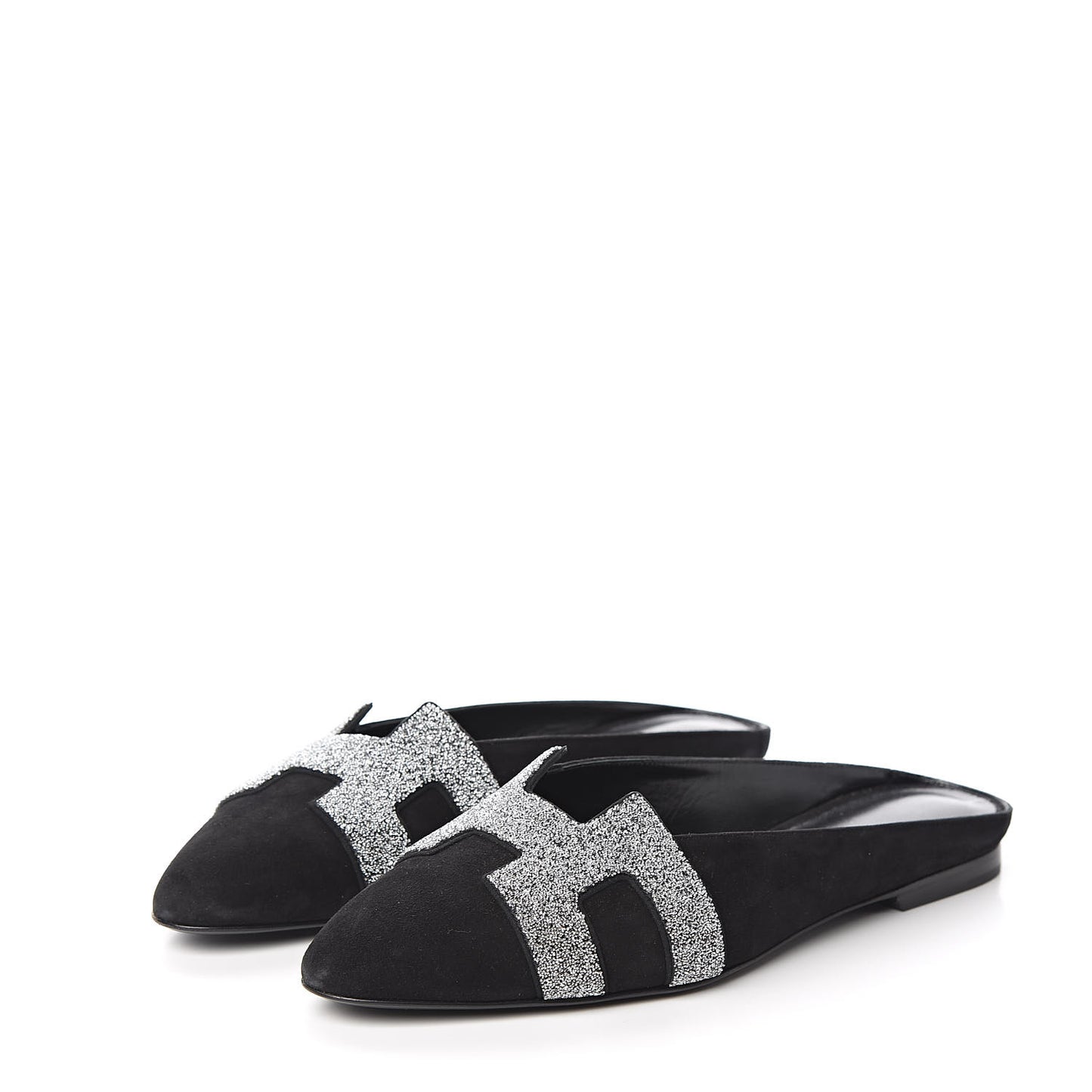 Suede Goatskin Crystal Roxane Mules 38 Gris Argente Black
