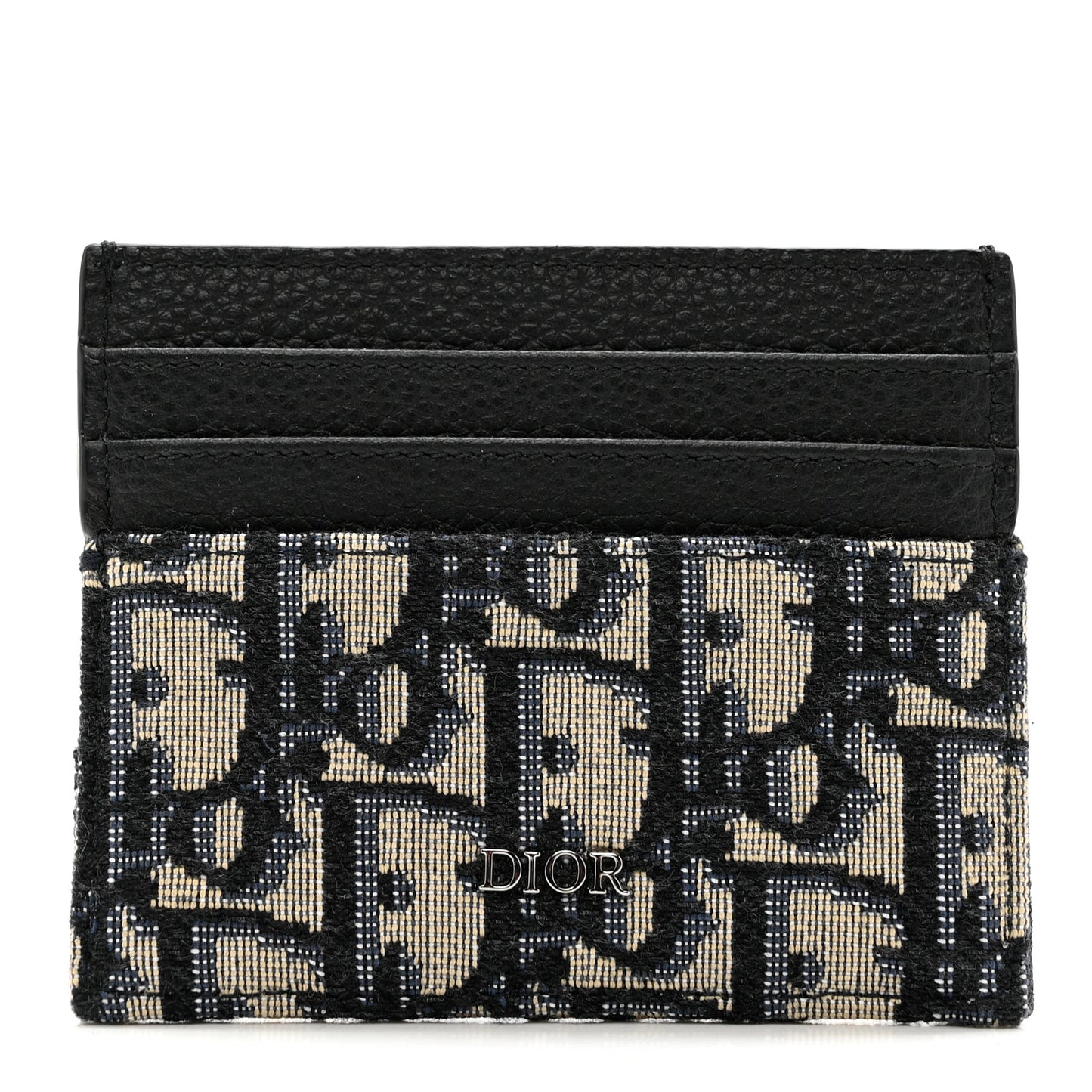 Grained Calfskin Oblique Card Holder Black