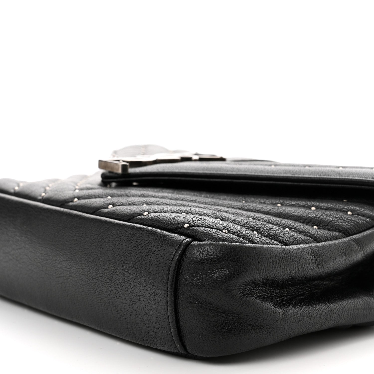 Saint Laurent Lambskin Matelasse Chevron Studded Monogram Medium College Bag Black 7 of 7