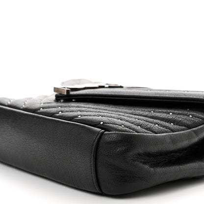Saint Laurent Lambskin Matelasse Chevron Studded Monogram Medium College Bag Black 7 of 7