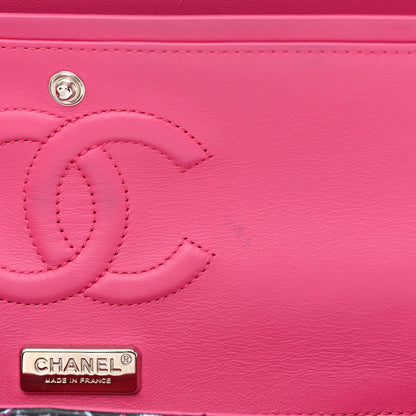 Chanel Metallic Snakeskin Medium Double Flap Light Blue Pink 13 of 16