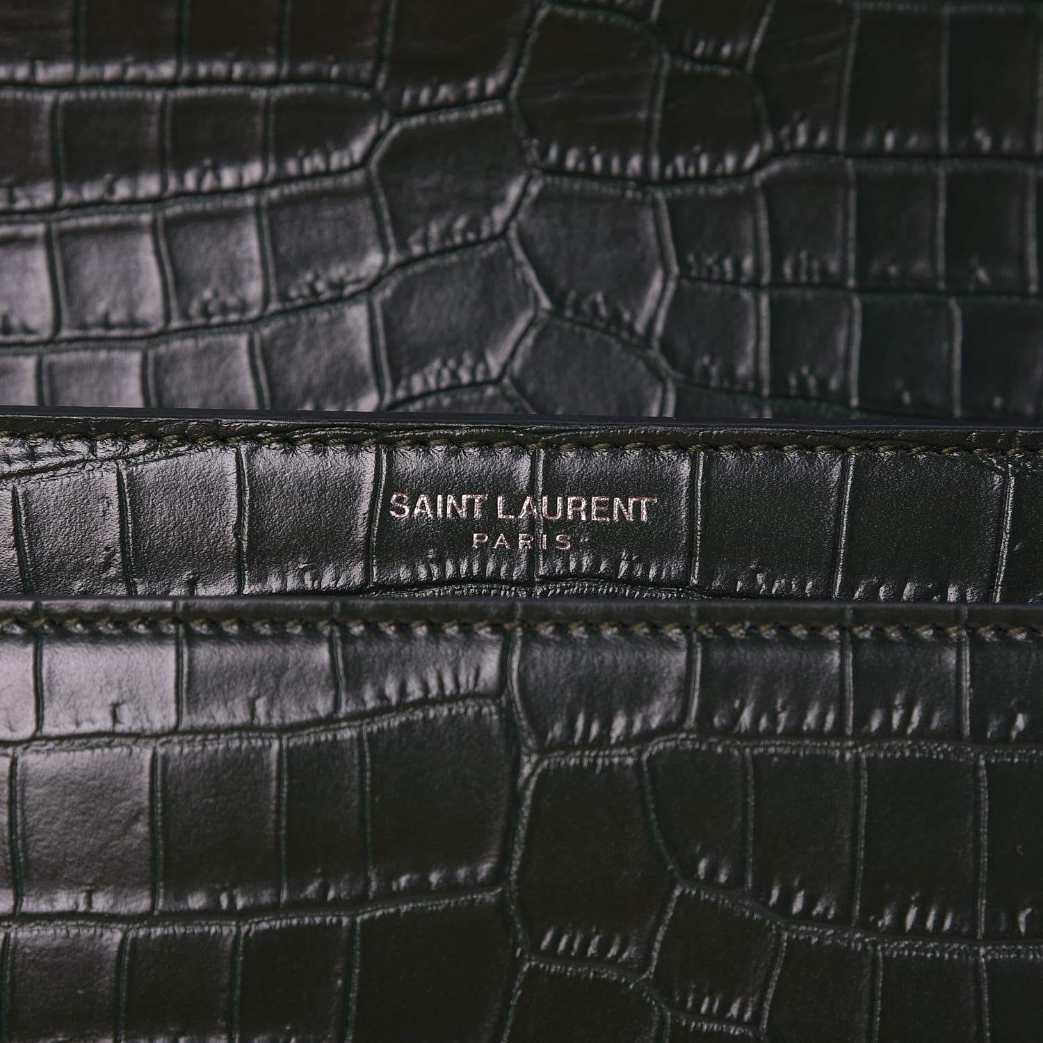 Saint Laurent Calfskin Crocodile Embossed Medium Monogram Sunset Dark Green 6 of 9