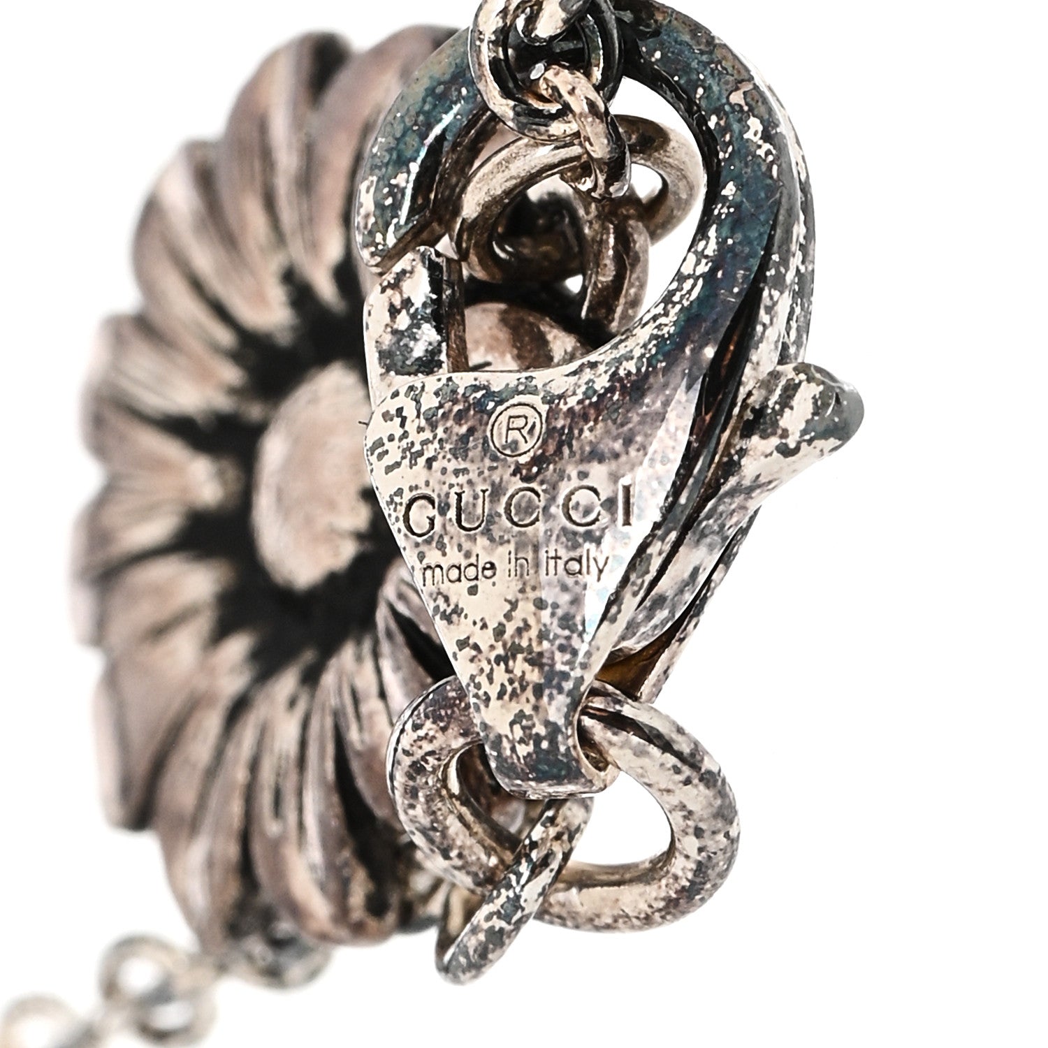 Gucci Sterling Silver Blue Topaz Mother of Pearl Resin Double G Flower Bracelet Turquoise 3 of 6