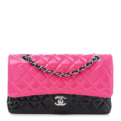 Chanel Patent Calfskin Quilted Bi-Color Medium Double Flap Pink Black 1 of 12