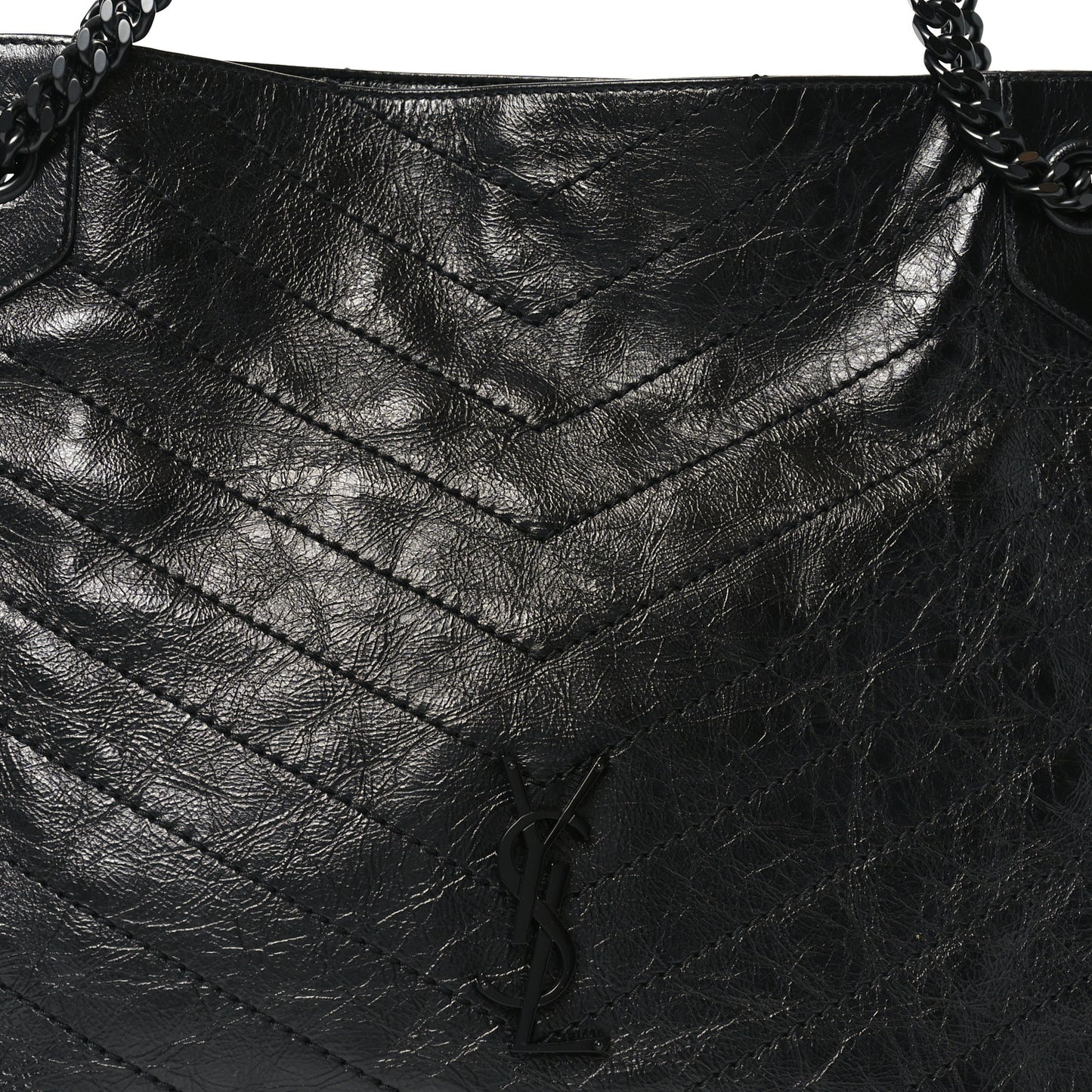 Crinkled Calfskin Matelasse Monogram Medium Niki Shopper Tote Black