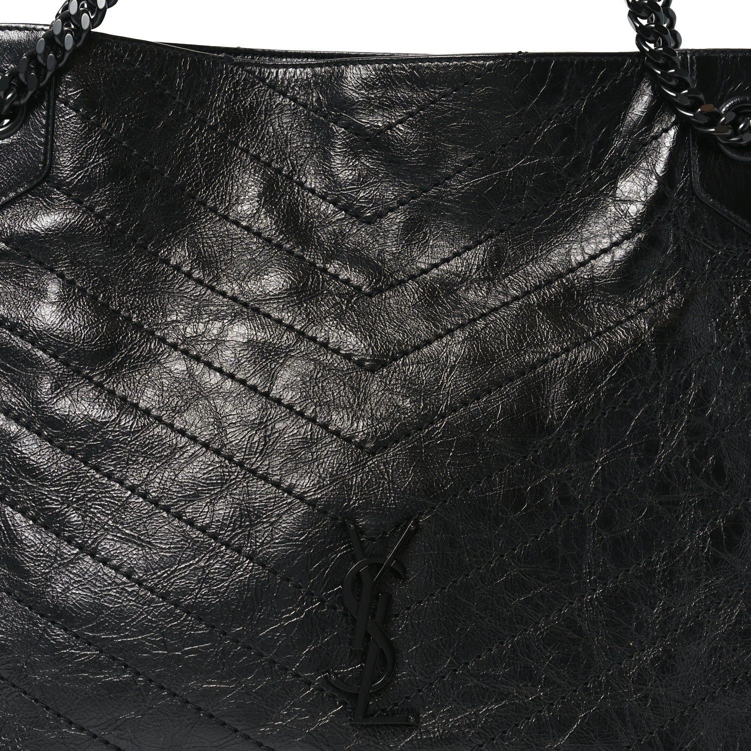 Saint Laurent Crinkled Calfskin Matelasse Monogram Medium Niki Shopper Tote Black 8 of 10