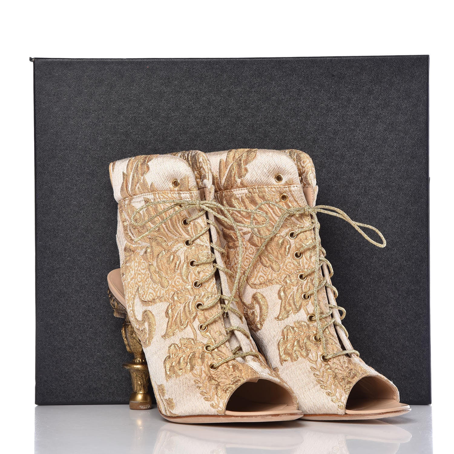 Chanel Brocade Lace Up Open Toe Booties 39.5 Beige 16 of 16