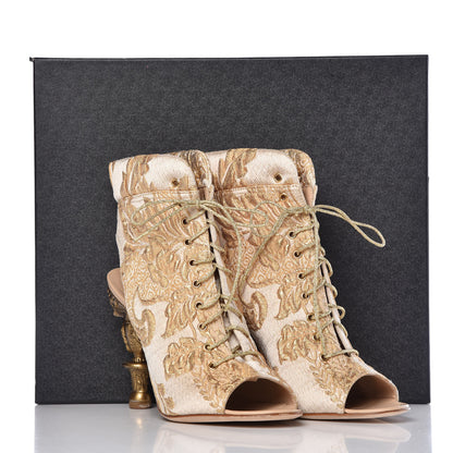 Chanel Brocade Lace Up Open Toe Booties 39.5 Beige 16 of 16