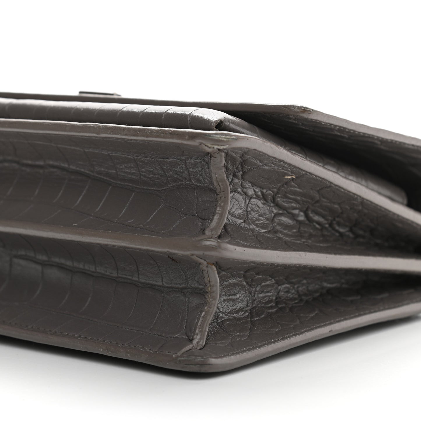 Calfskin Crocodile Embossed Medium Monogram Sunset Fog