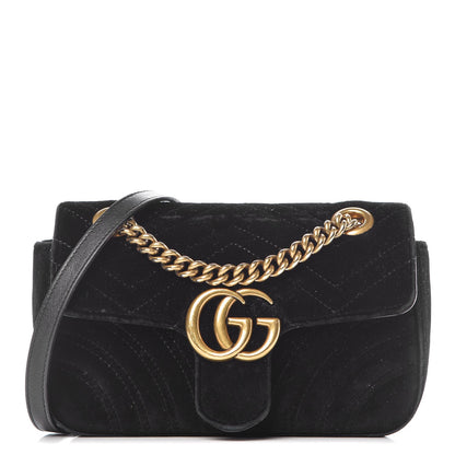 Gucci Velvet Matelasse Mini GG Marmont Shoulder Bag Black 1 of 12
