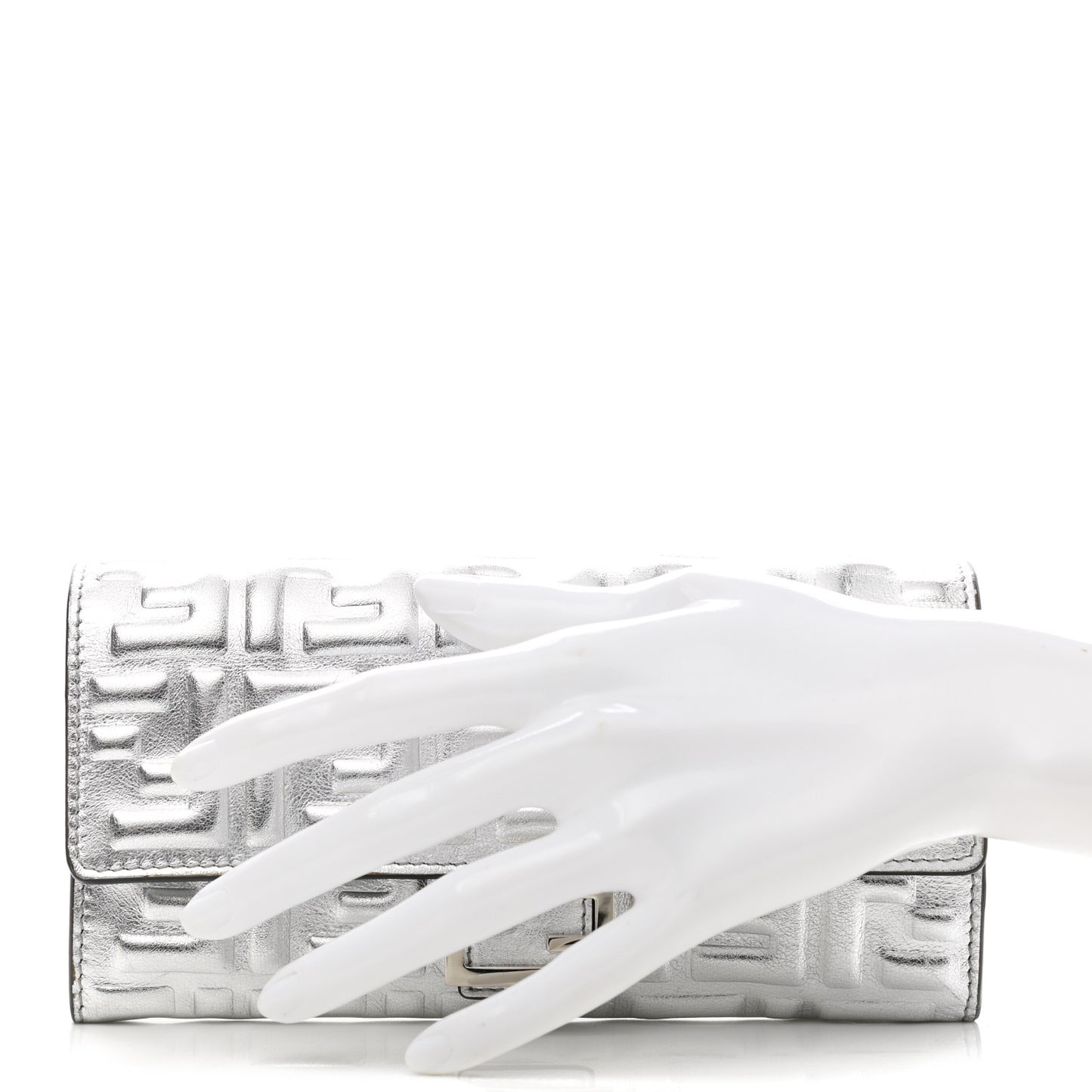 Vitello Catalan Mirror FF 1974 Embossed Continental Wallet Argento