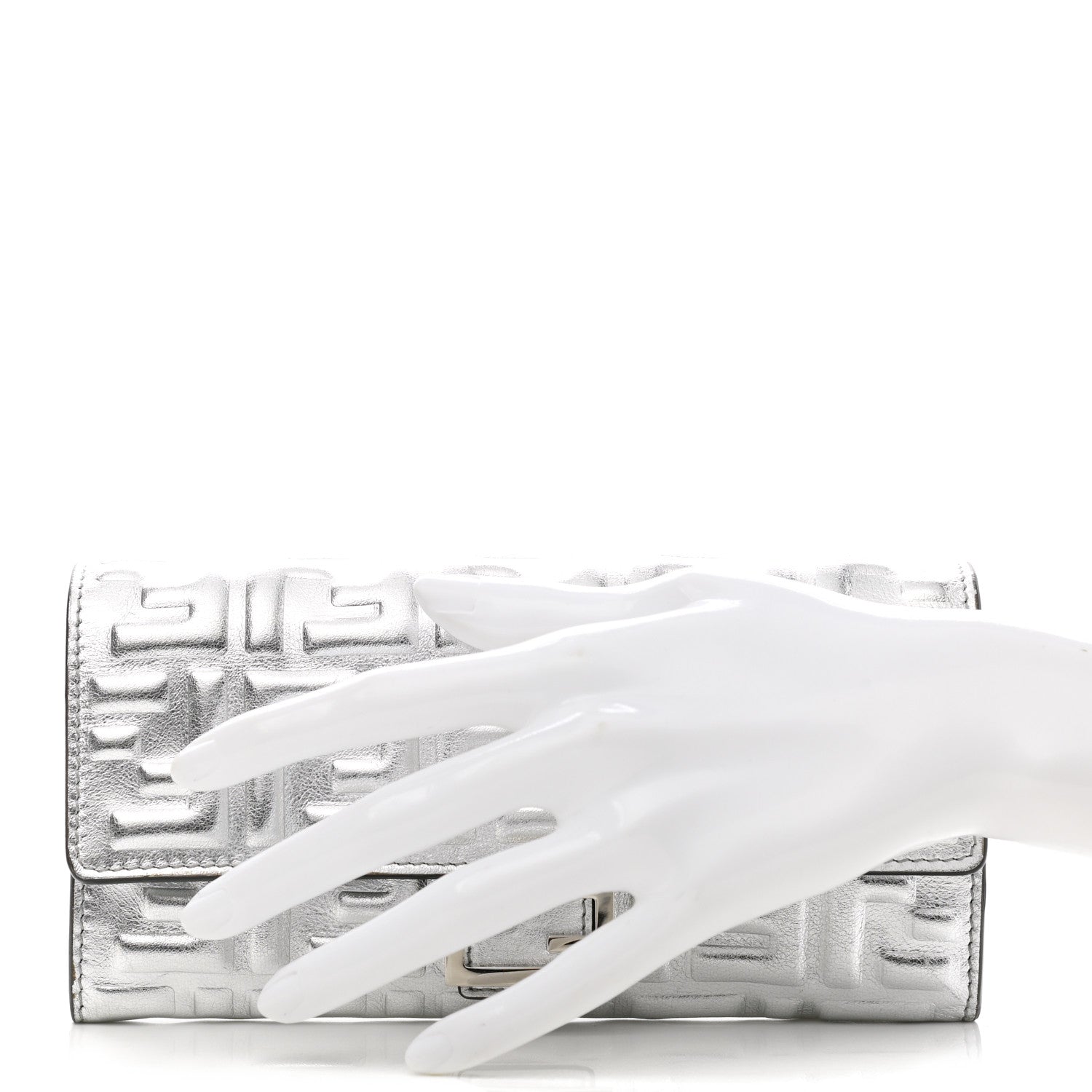 Fendi Vitello Catalan Mirror FF 1974 Embossed Continental Wallet Argento 2 of 8