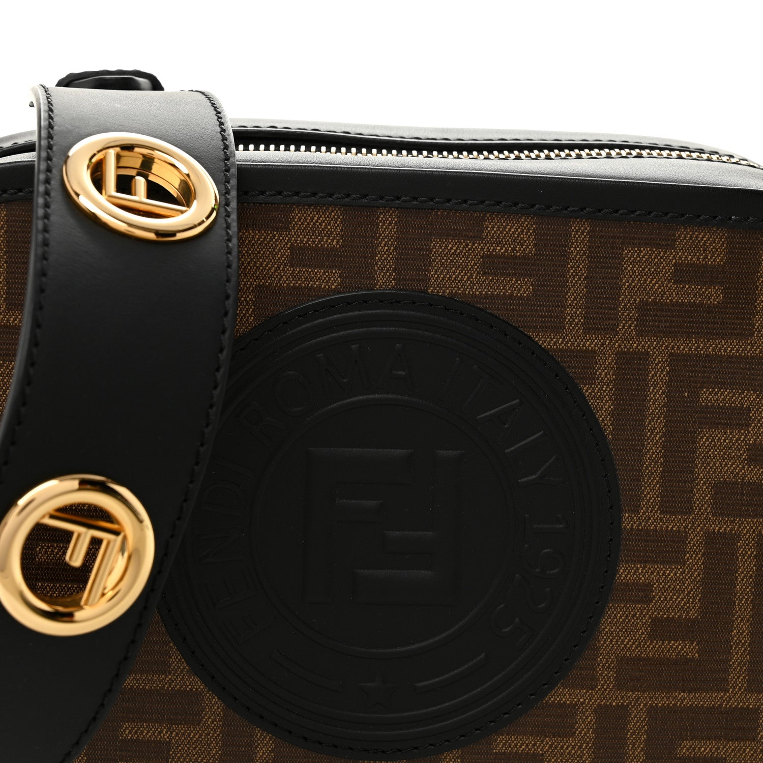 Fendi Glazed Fabric Vitello Century F is Fendi FF 1974 Stamp Patch