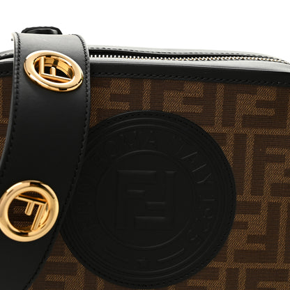Fendi Glazed Fabric Vitello Century F is Fendi FF 1974 Stamp Patch Camera Case Mogano Panna Black 8 of 10