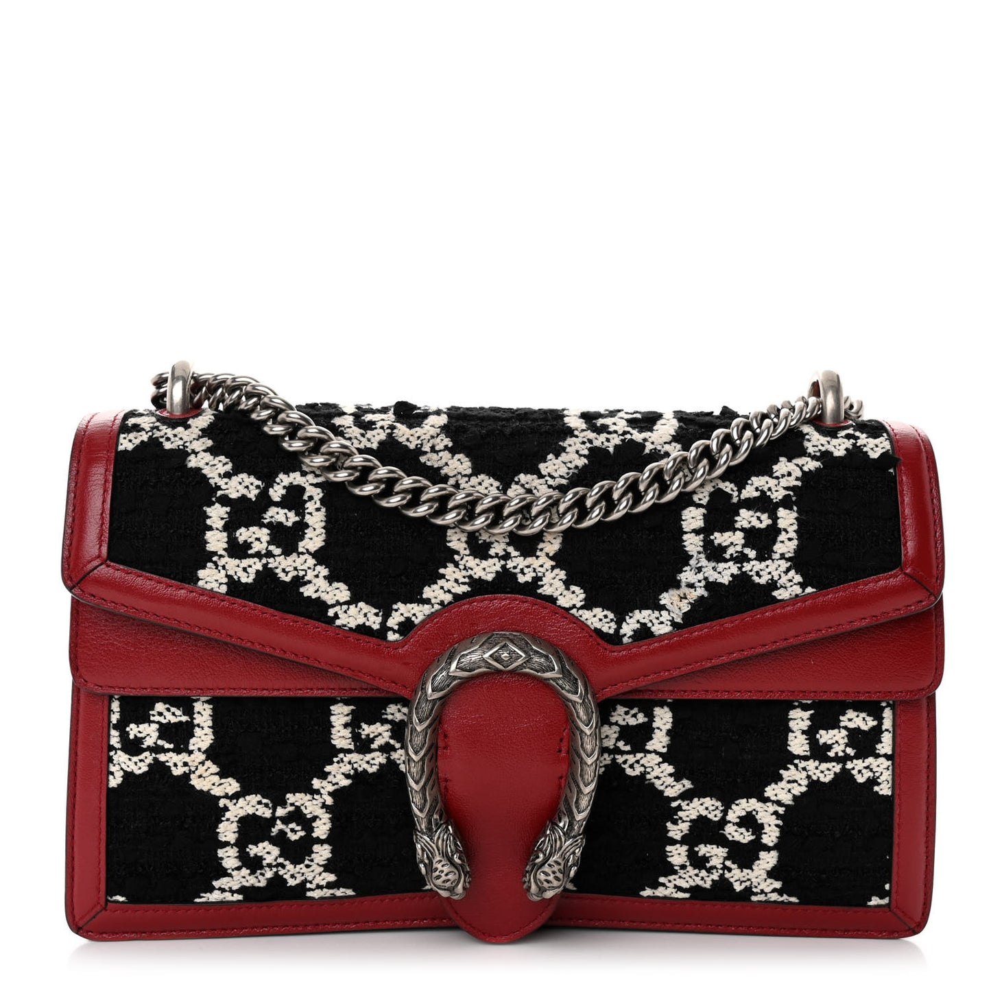 Tweed GG Monogram Small Dionysus Shoulder Bag Black White Romantic Cherry