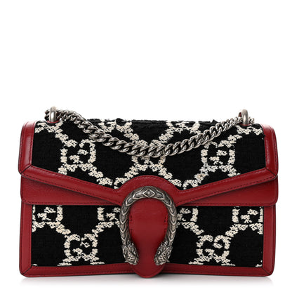 Gucci Tweed GG Monogram Small Dionysus Shoulder Bag Black White Romantic Cherry 1 of 14
