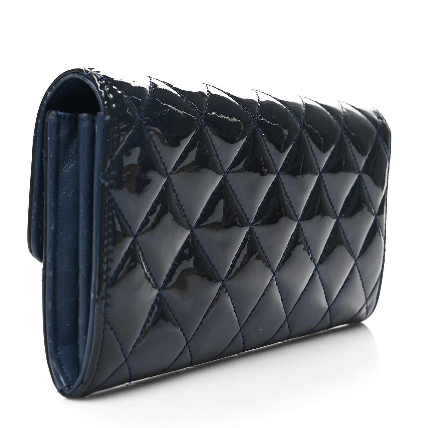 Chanel Patent Quilted Large Flap Wallet Navy 3 of 11