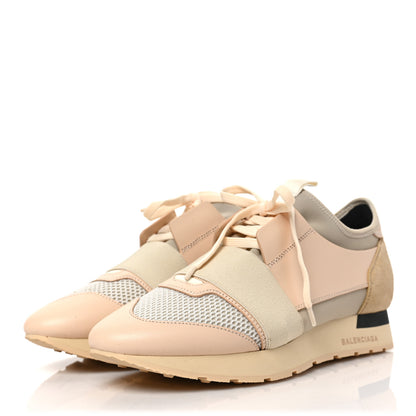 Balenciaga Mesh Calfskin Neoprene Suede Womens Race Runner Sneakers 38 White Black Craie Beige 3 of 7