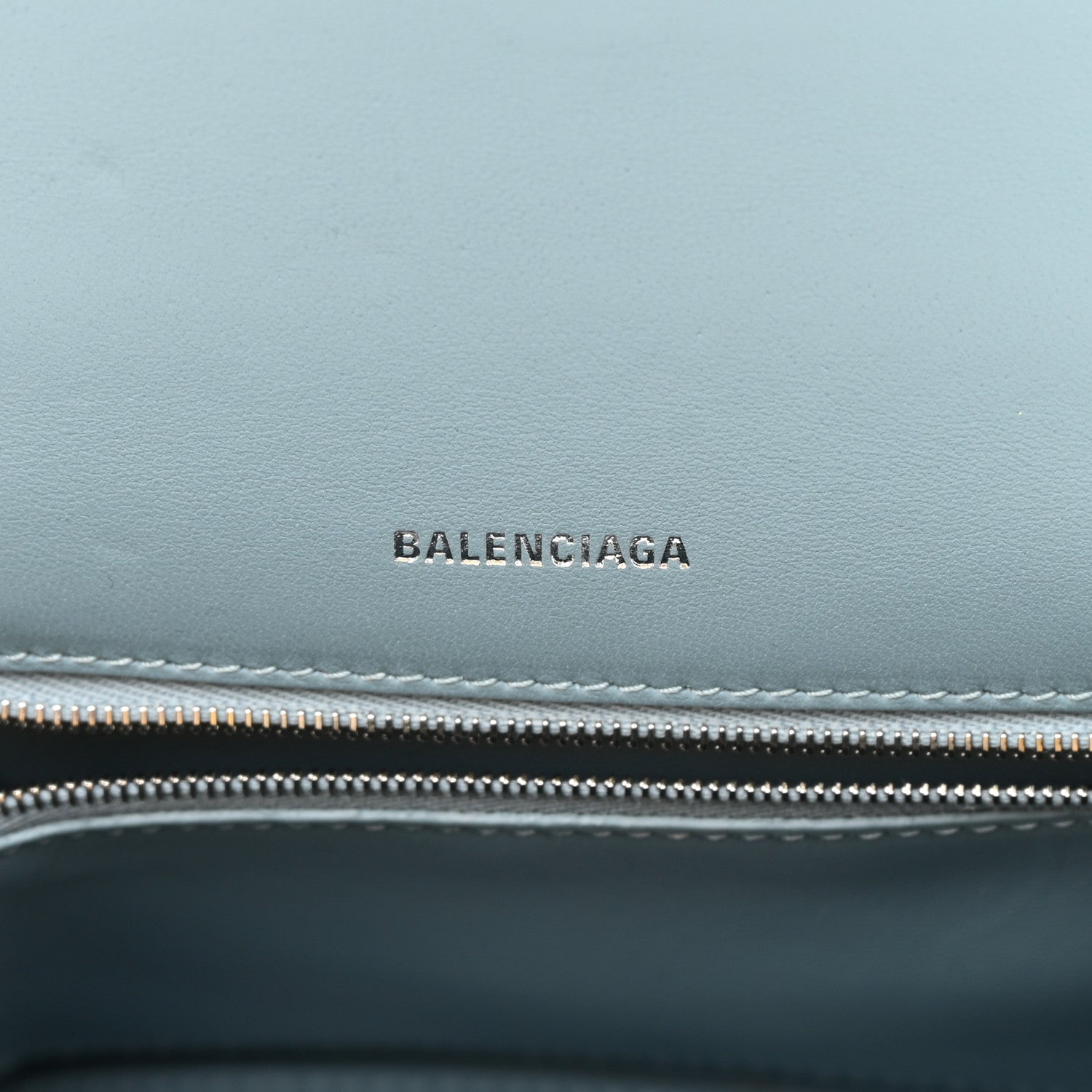 Balenciaga Shiny Calfskin Crocodile Embossed Small Hourglass Top Handle Bag Blue Grey 6 of 19