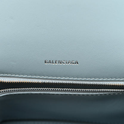 Balenciaga Shiny Calfskin Crocodile Embossed Small Hourglass Top Handle Bag Blue Grey 6 of 19