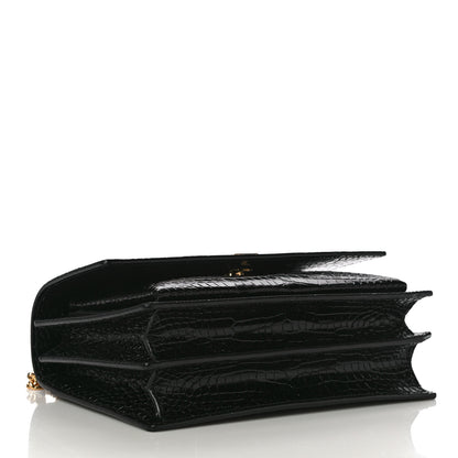 Saint Laurent Calfskin Crocodile Embossed Medium Monogram Sunset Black 3 of 10
