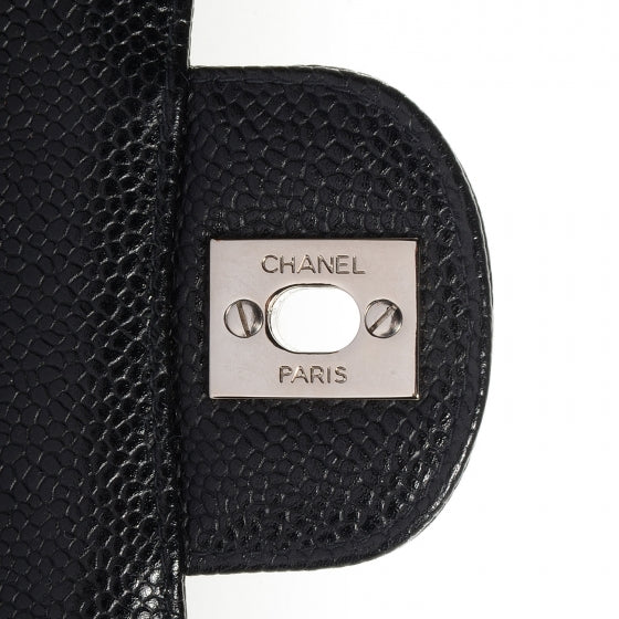 Caviar Quilted Medium Double Flap Black