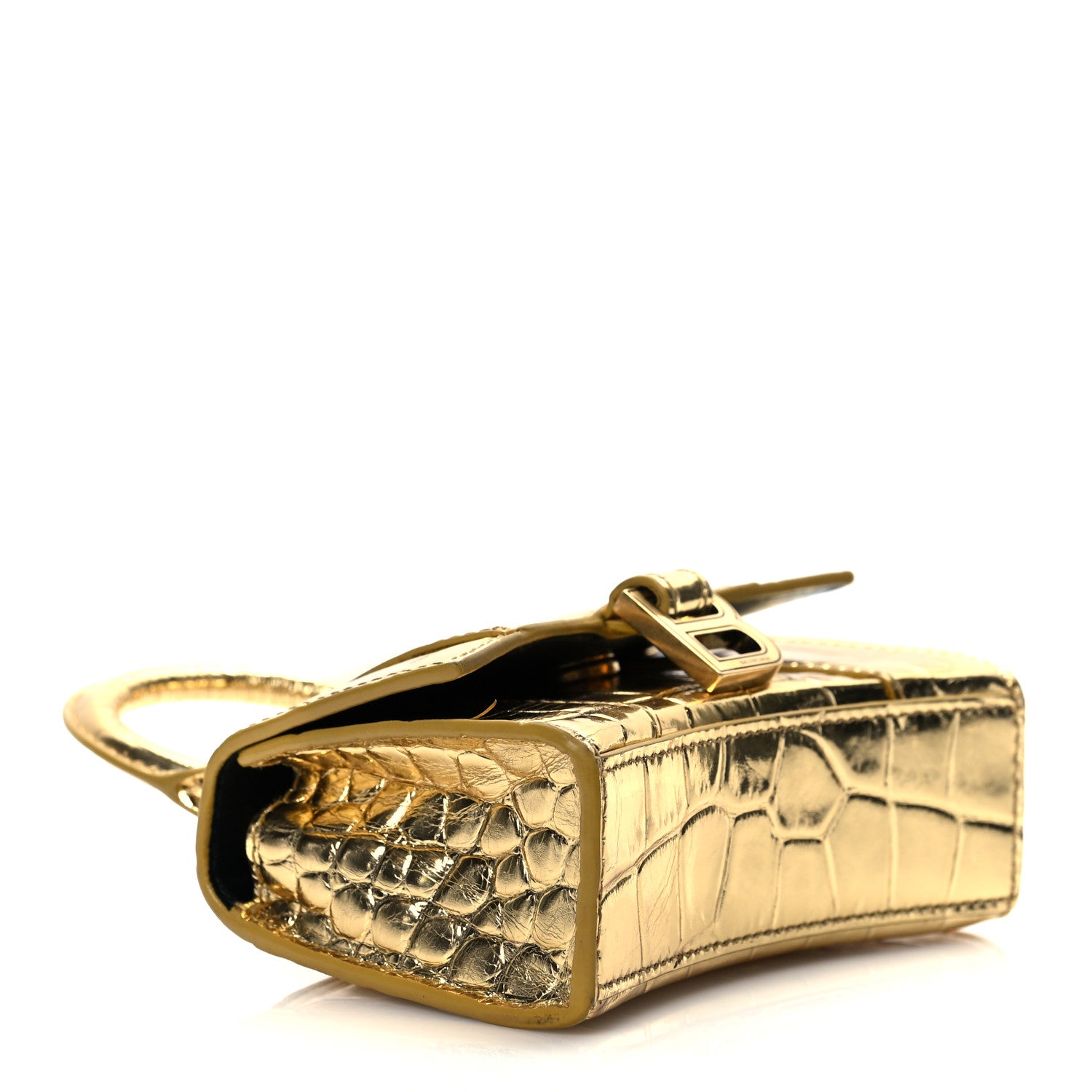 Balenciaga Metallic Calfskin Crocodile Embossed Hourglass Top Handle Bag Mini Gold 4 of 9