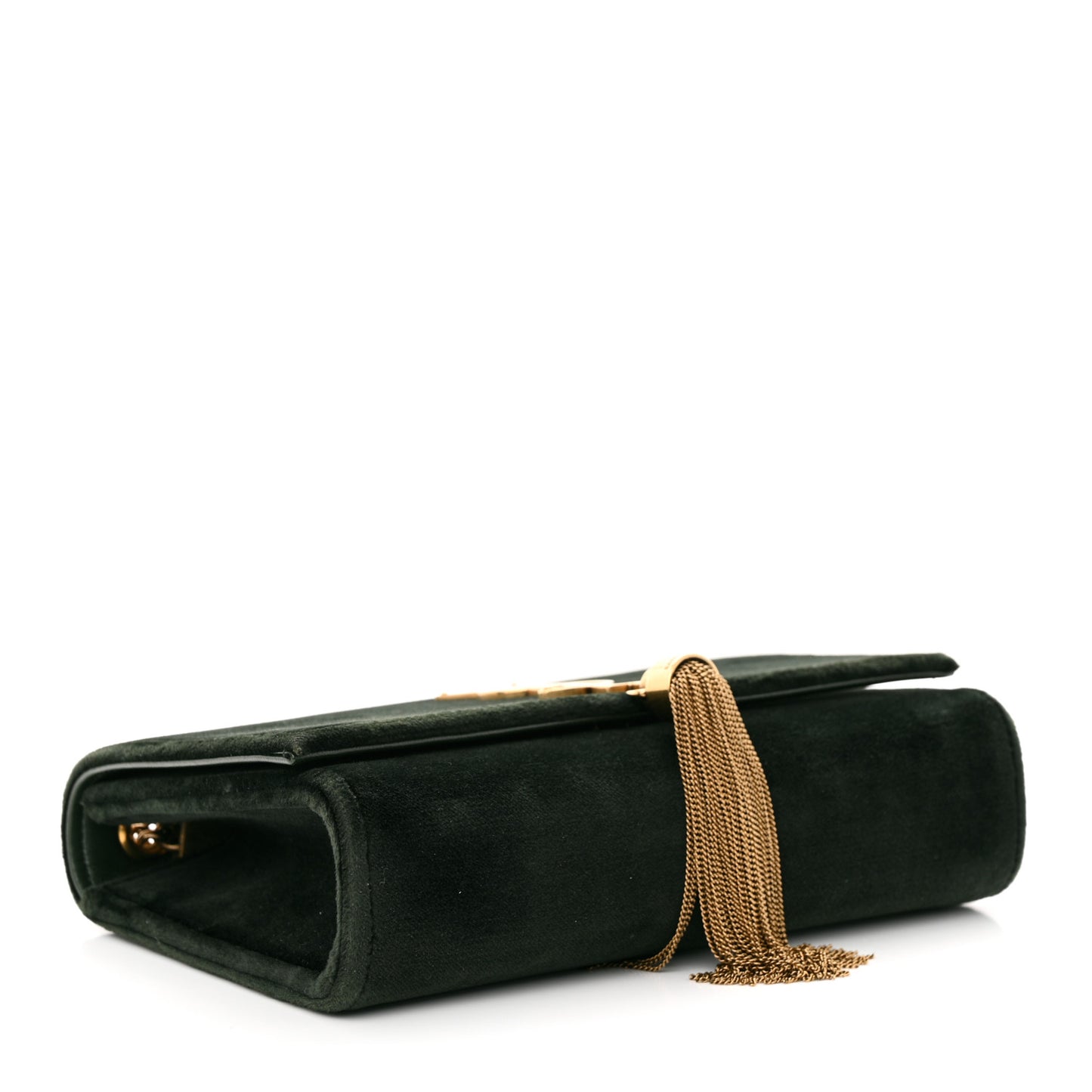 Velvet Small Classic Monogram Kate Tassel Satchel Dark Green