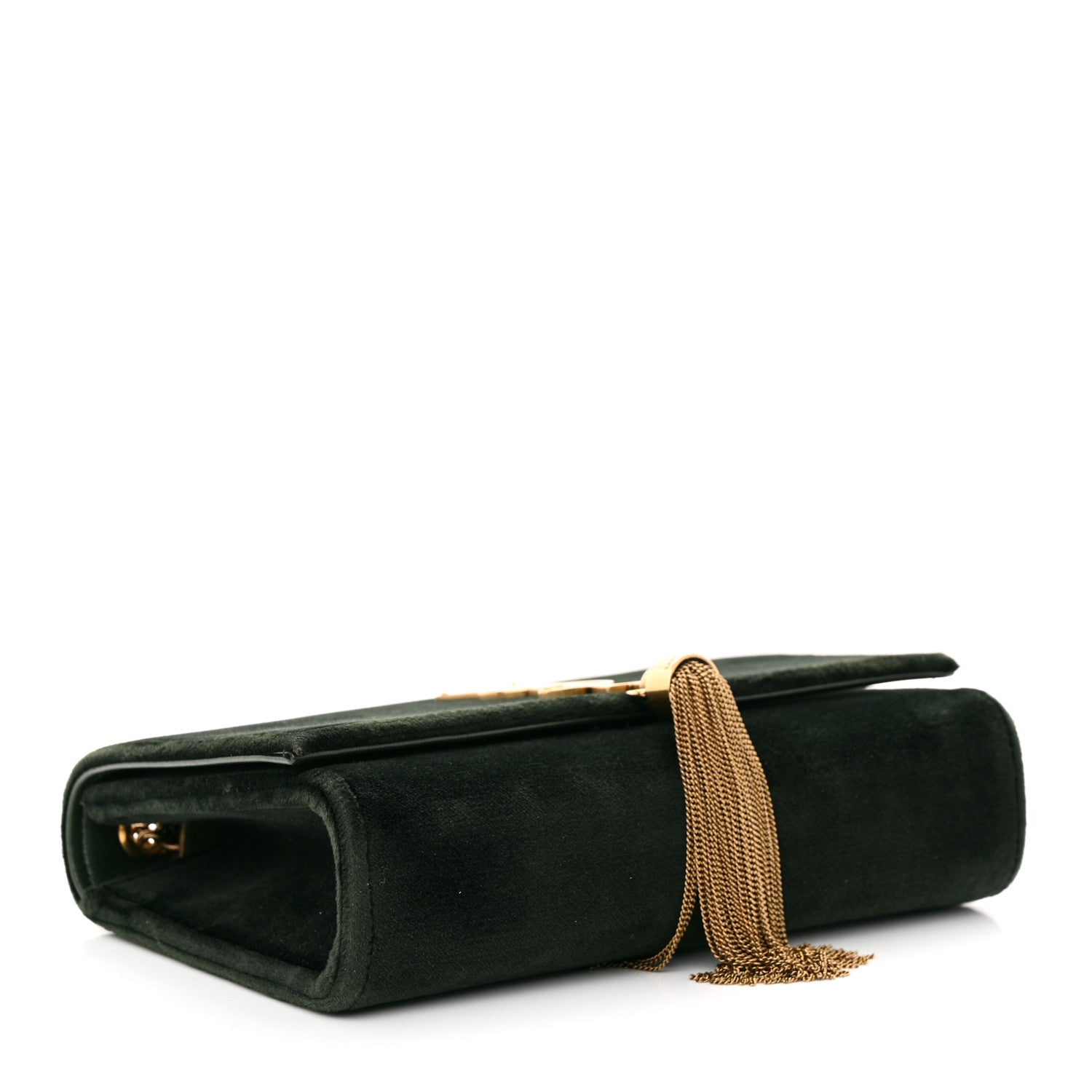 Saint Laurent Velvet Small Classic Monogram Kate Tassel Satchel Dark Green 4 of 10