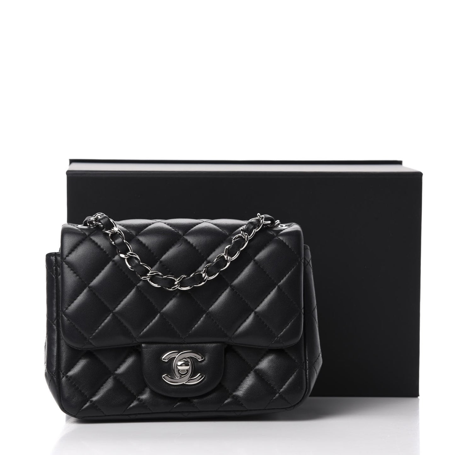 Lambskin Quilted Mini Square Flap Black
