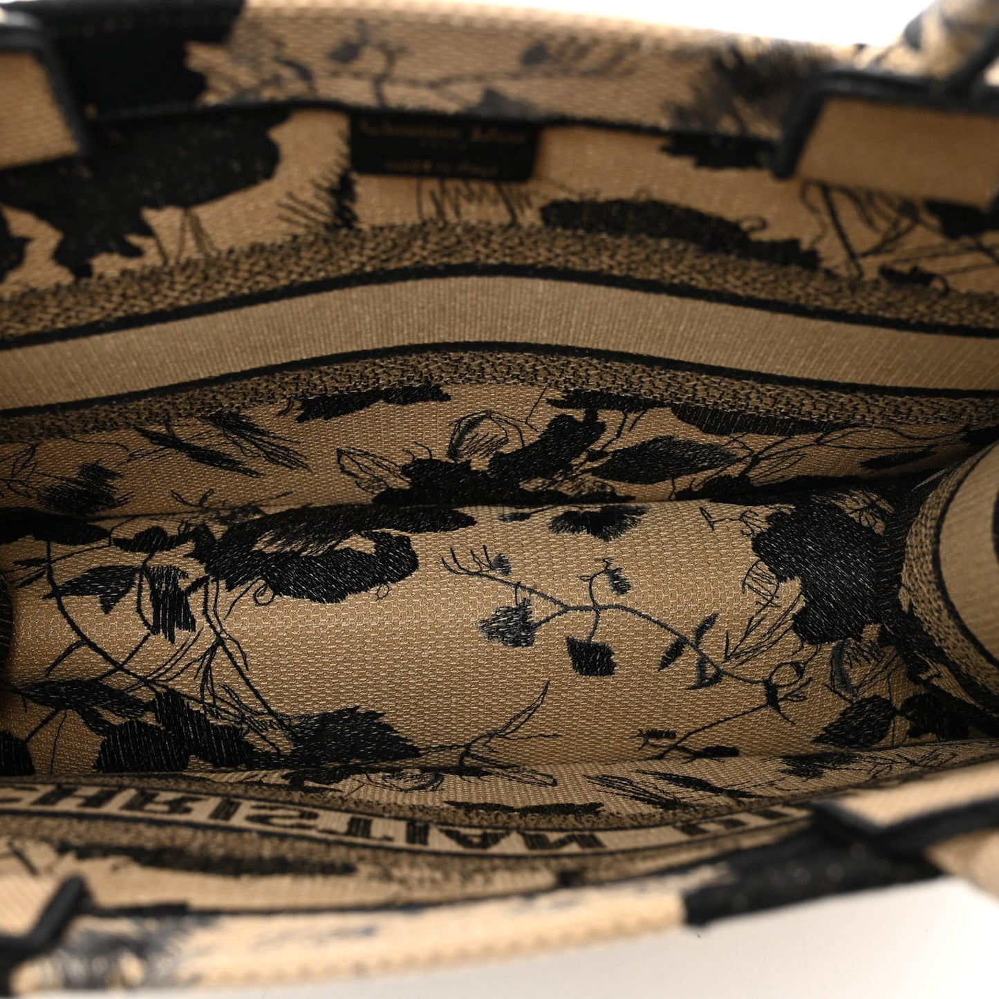 Canvas Embroidered Medium Fleurs Mystiques Book Tote Black Beige