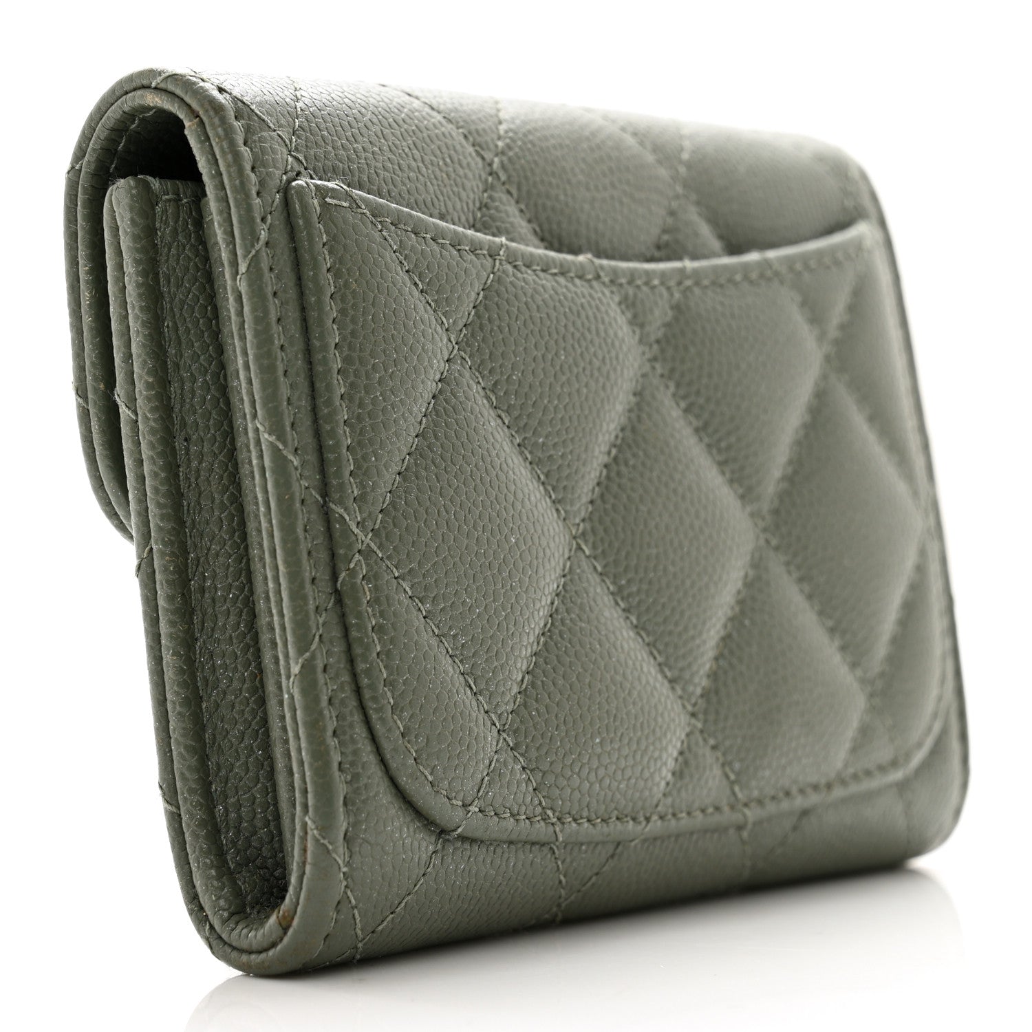 Chanel Iridescent Caviar Quilted Flap Card Holder Wallet Green 3 of 10
