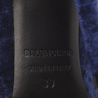 Balenciaga Velvet Extreme Pointed Toe Knife Booties 39 Navy 6 of 8