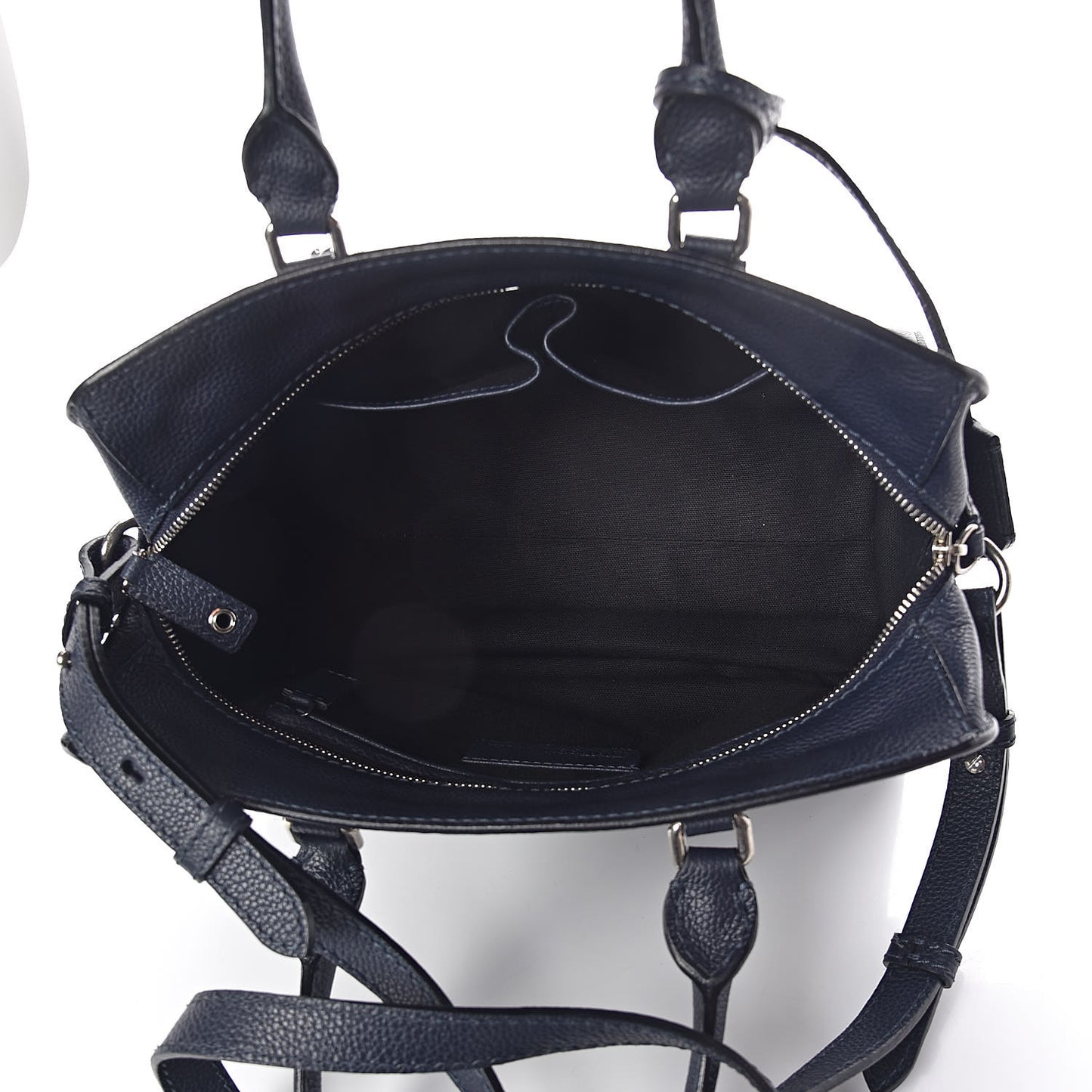 Pebbled Calfskin Small Skull Padlock Zip Around Tote Navy