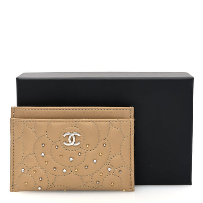 Chanel Metallic Lambskin Crystal Camellia Embossed Card Holder Gold 8 of 8