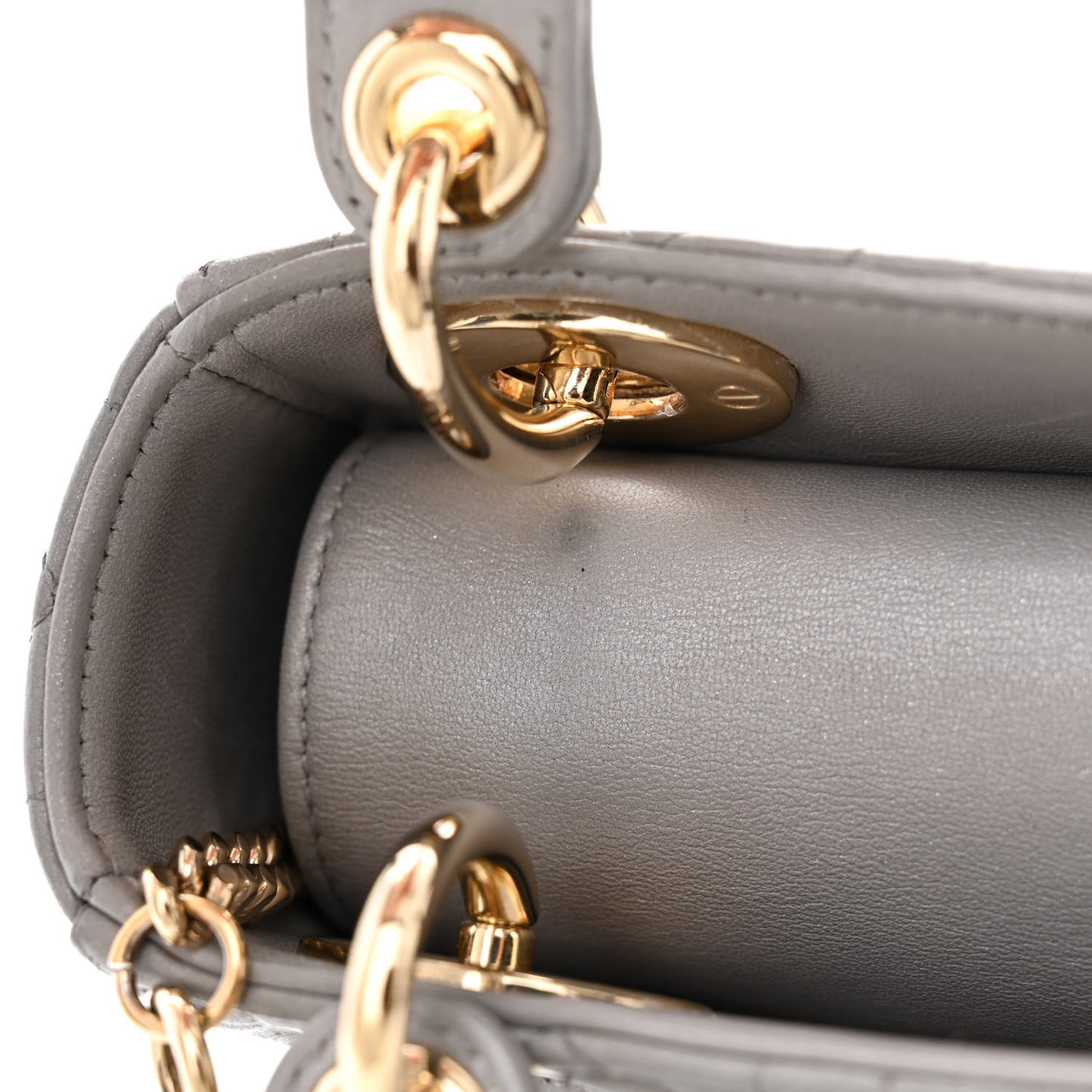 Metallic Lambskin Cannage Mini Lady Dior Grey