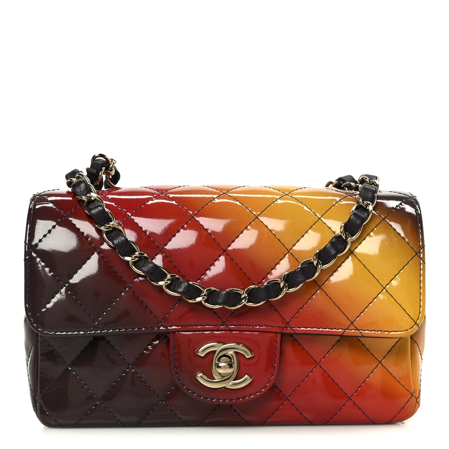 Chanel Shaded Patent Calfskin Quilted Mini Rectangular Flap Red Yellow Dark Purple 1 of 11