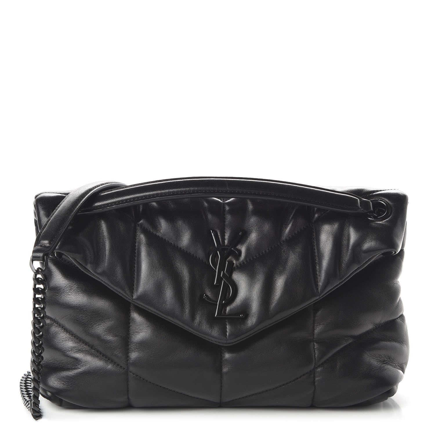 Saint Laurent Lambskin Quilted Small Loulou Puffer Monogram Chain Satchel Black 1 of 9