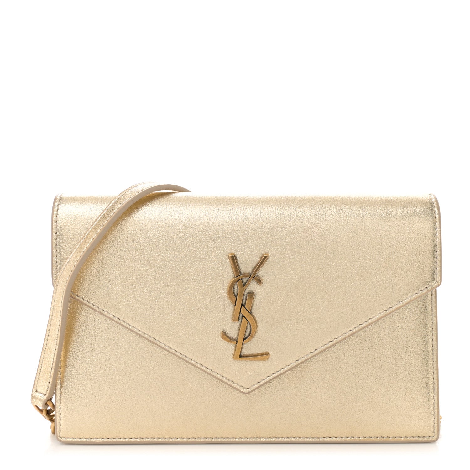 Saint Laurent Metallic Calfskin Monogram Envelope Chain Wallet Gold 1 of 13