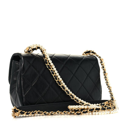 Chanel Calfskin Quilted Mini Rectangular Crystal Pearls Chain Flap Black 3 of 13
