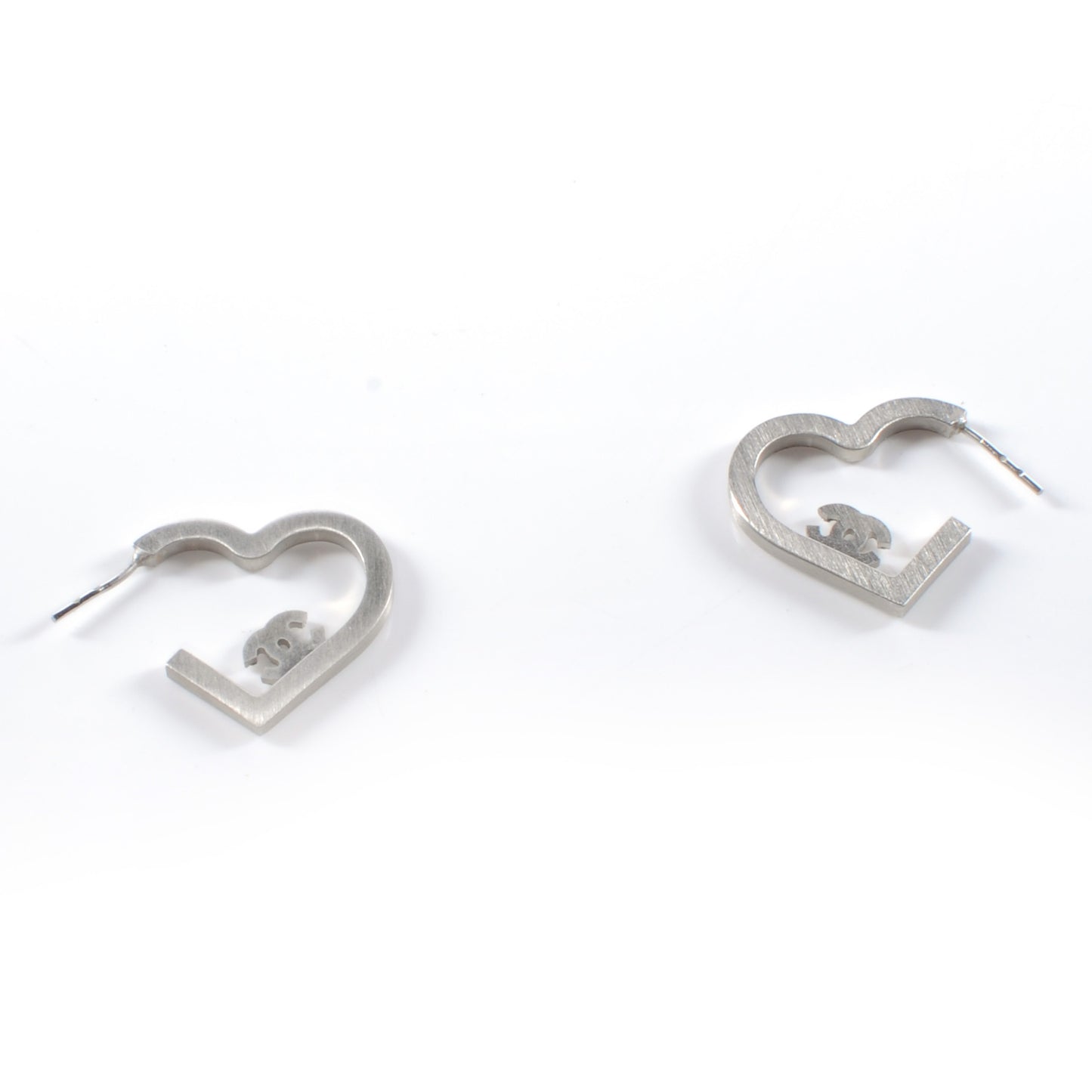 Crystal CC Heart Earrings Silver