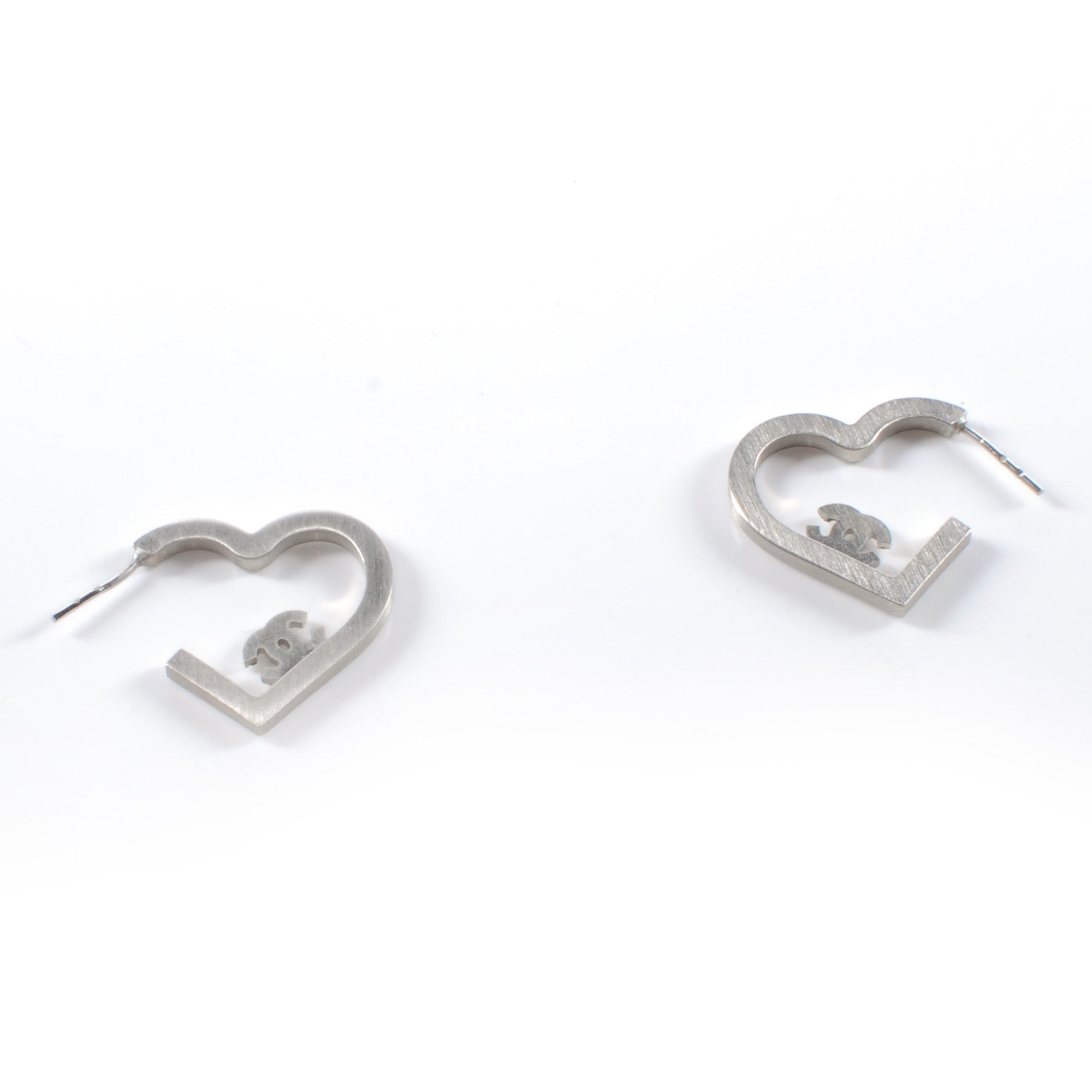 Chanel Crystal CC Heart Earrings Silver 4 of 5