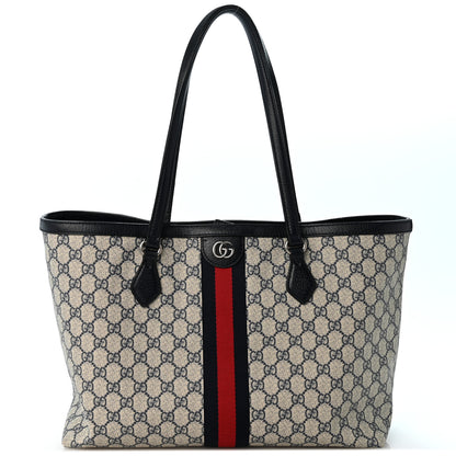 Gucci GG Supreme Monogram Textured Calfskin Web Medium Ophidia Shopping Tote Beige Blue 1 of 13