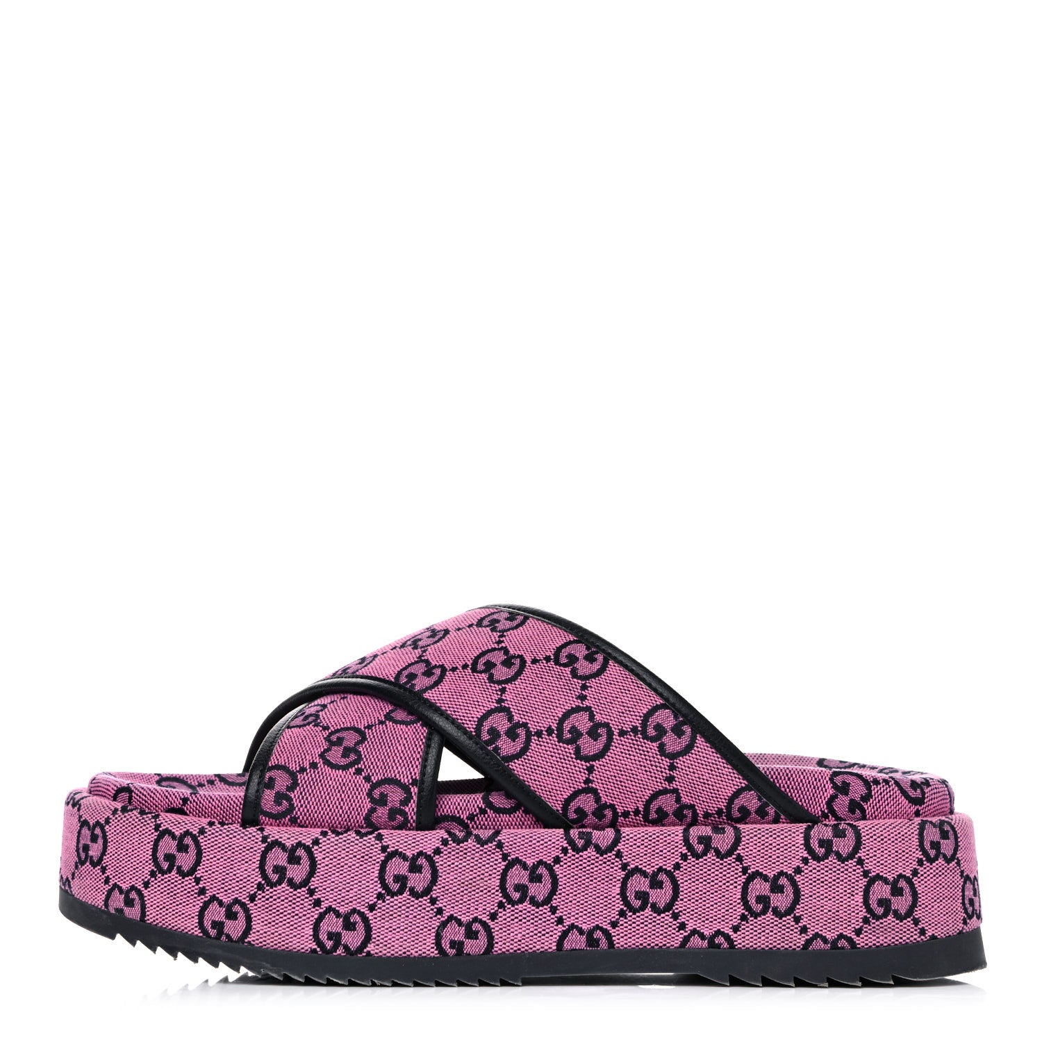 Gucci Monogram Multicolor Criss Cross Platform Slide Sandals 39 Pink Blue 1 of 6