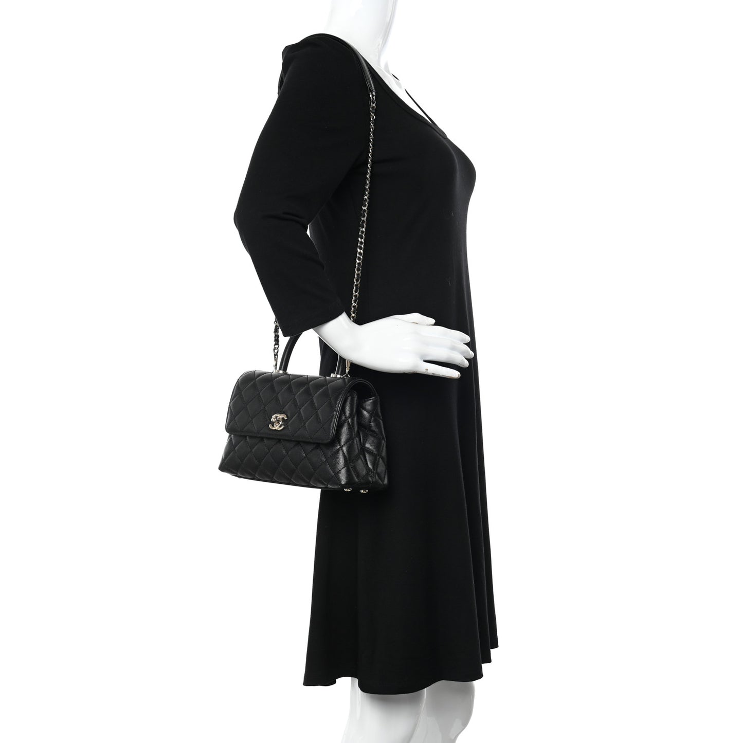 Caviar Quilted Mini Coco Handle Flap Black